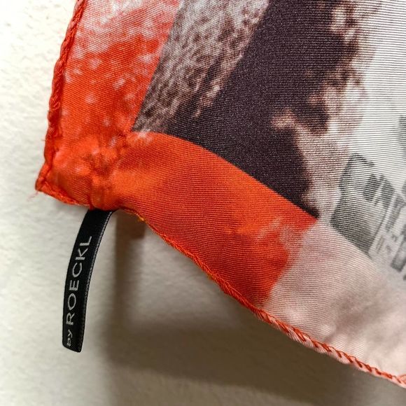 Roeckl Silk Square Scarf Cars Automobiles Orange Grey - Picture 7 of 9